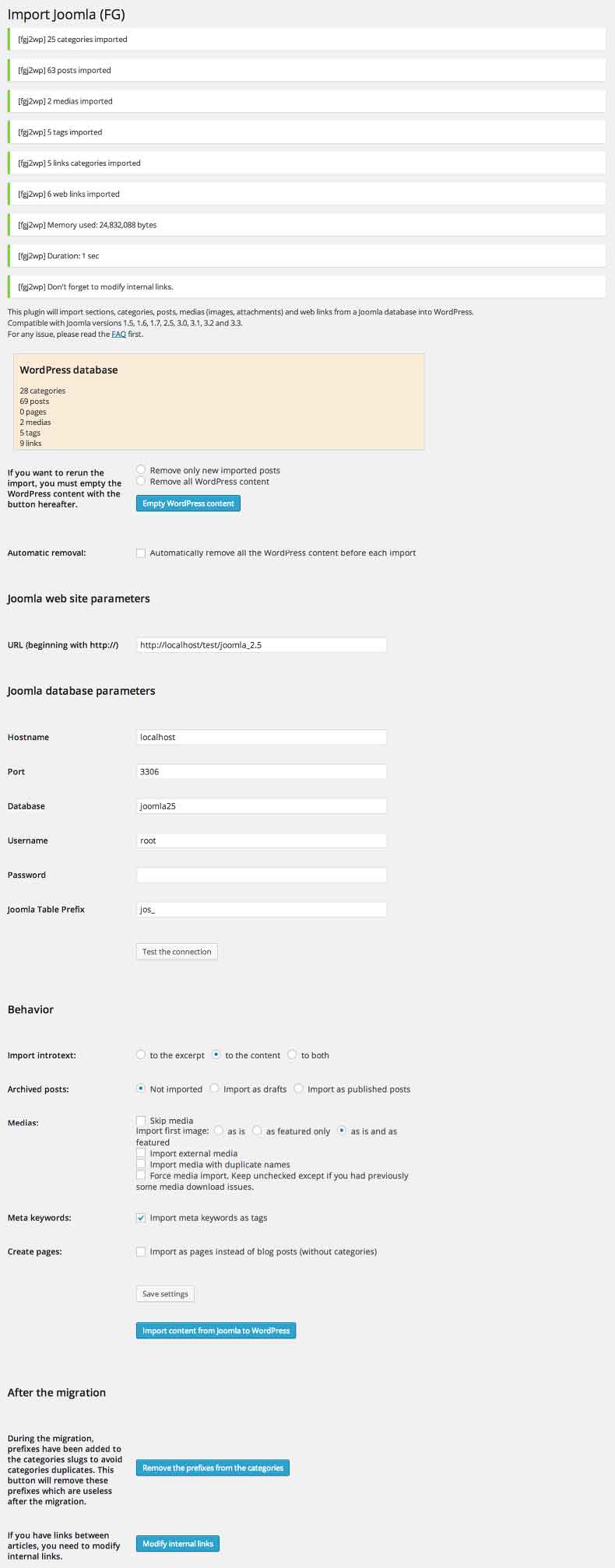 Перенос контента с CMS Joomla 3 на CMS WordPress 4 1 Настройки плагина // ru.wordpress.org